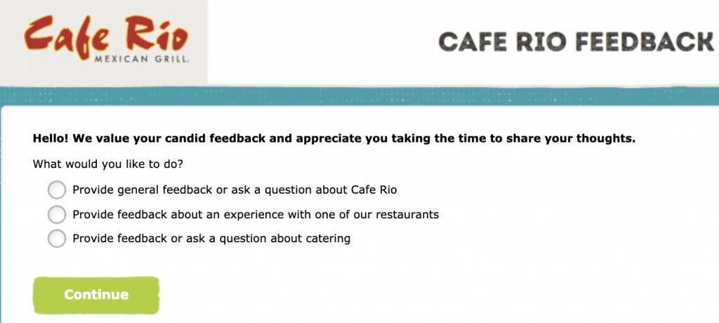 Cafe Rio Guest Satisfaction Survey