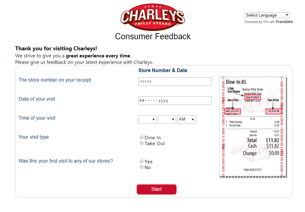 official Charleys Survey website