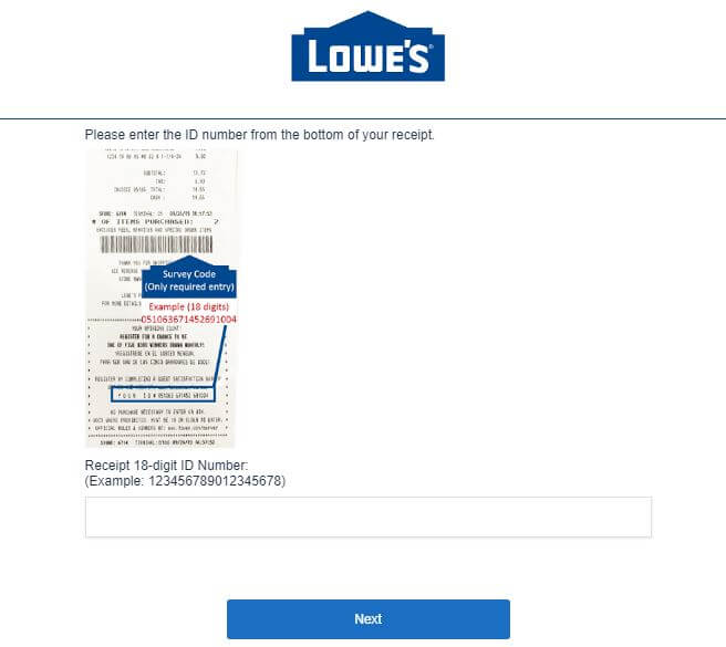 Enter Lowe's Survey Code