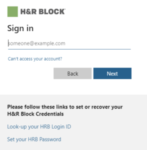click on can't access your account in dna hrblock employee portal
