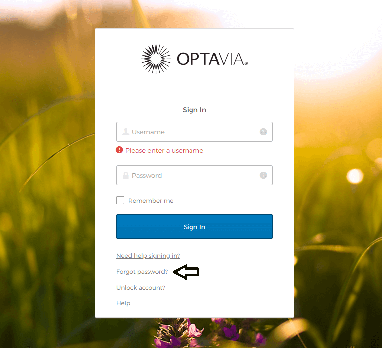 click on forgot password in optavia login page