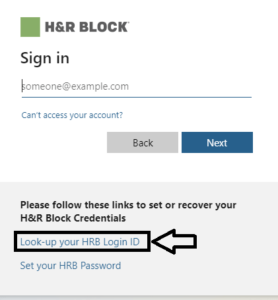 click on look-up your hrb login id