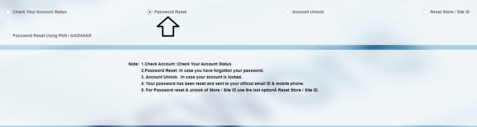 click on password reset option in rconnect ril portal