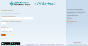 enter required details to reset mywakehealth login password