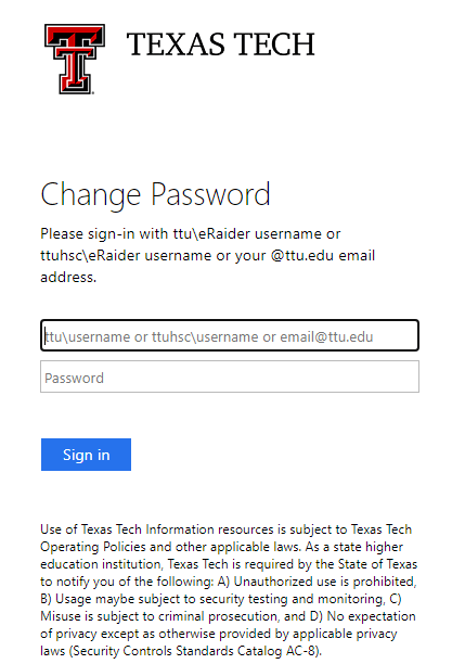 change ttu blackboard login password
