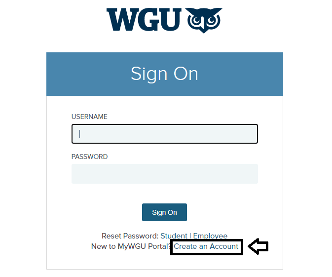 click on create account in wgu login page