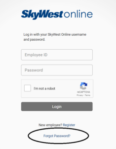 click on forgot password in skywestonline website