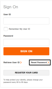 click on reset password in myhomedepotaccount login page