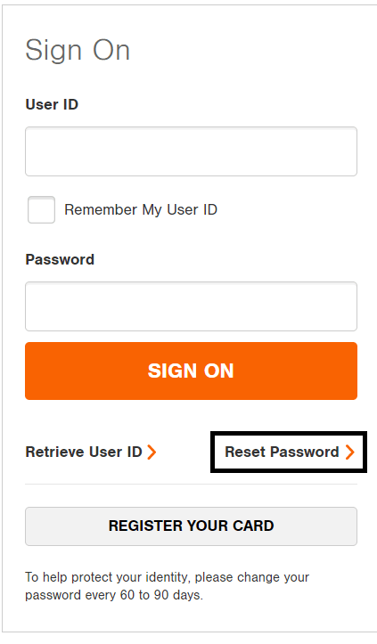 click on reset password in myhomedepotaccount login page