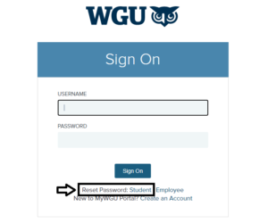 click on reset password student option in wgu portal login page