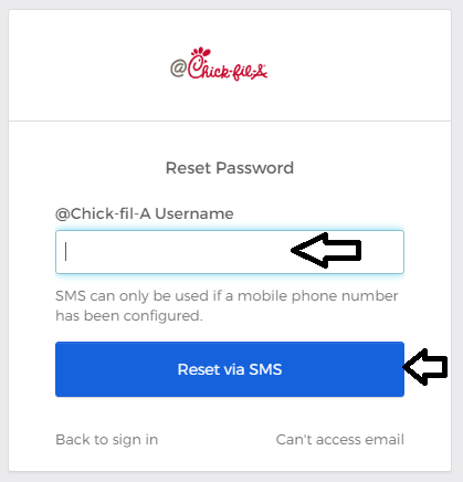 click on reset via sms to change cfahome login password