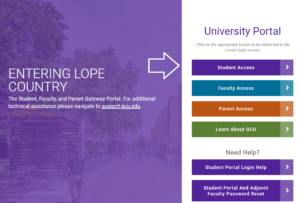 click on student access in gcu portal