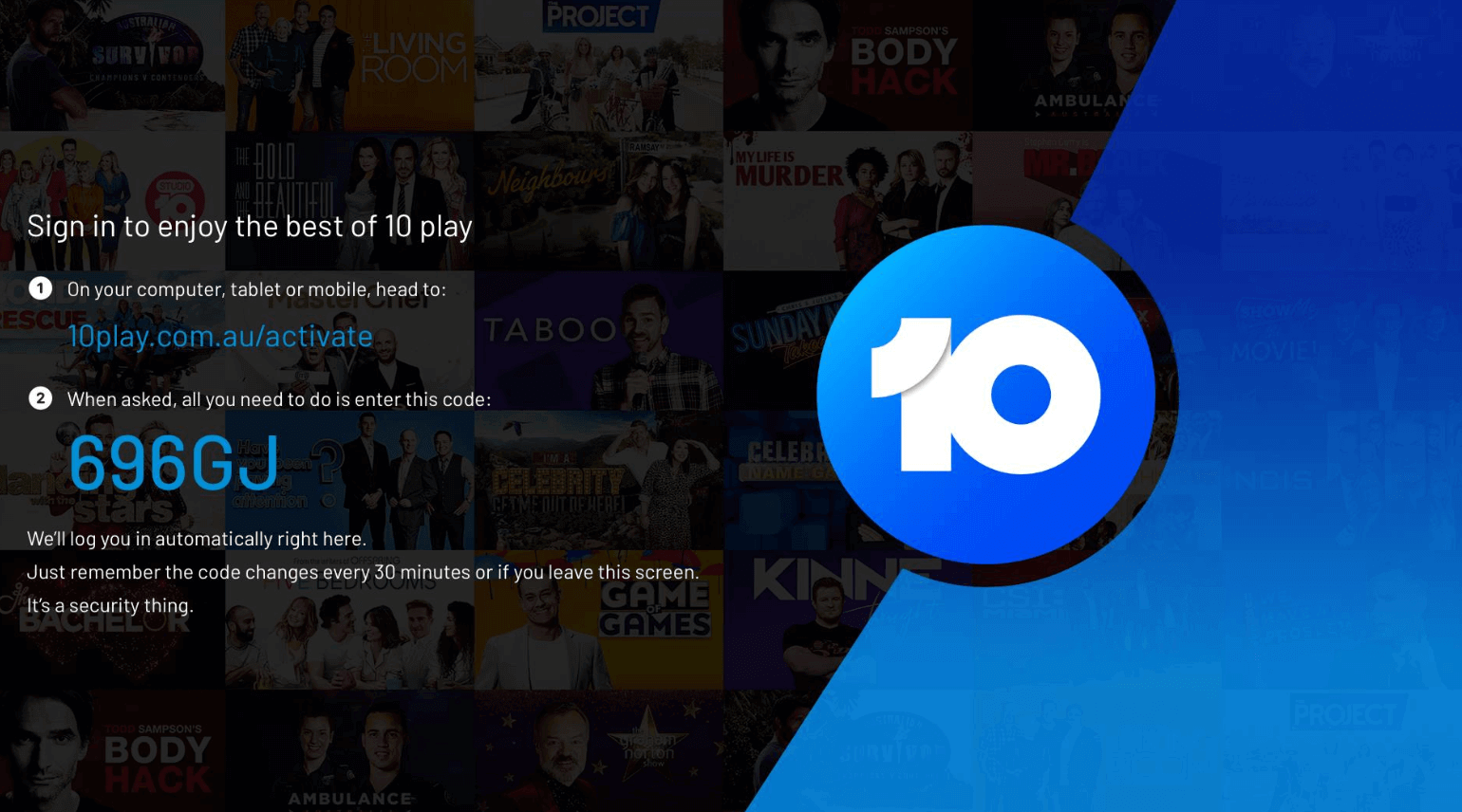 enter code to activate 10 play on smart tv