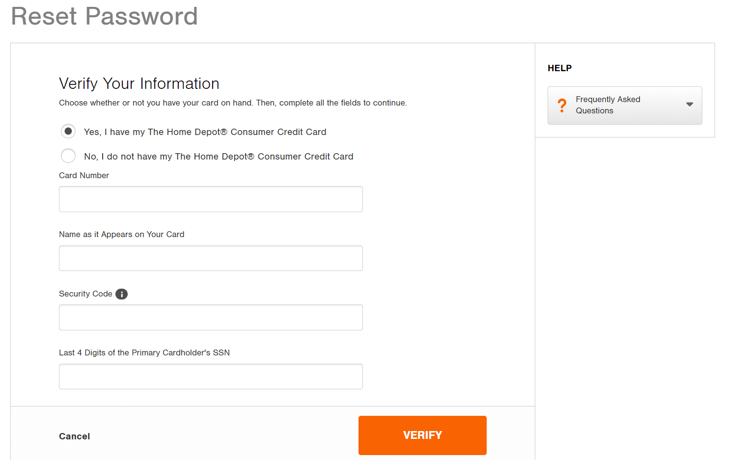 enter required details to reset myhomedepotaccount login password