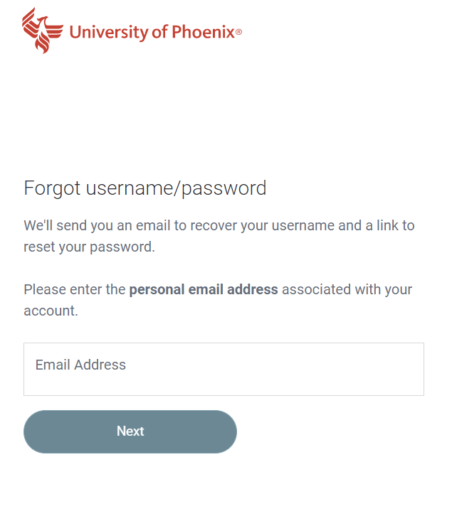 enter required details to reset username or password of phoenix university portal