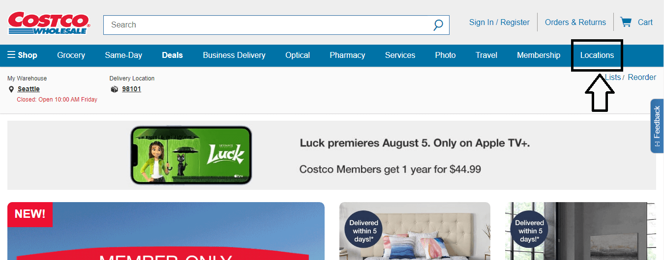 click on locations in costco portal