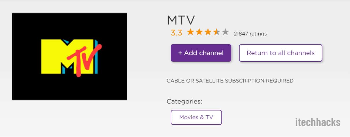 install and activate mtv on roku devices