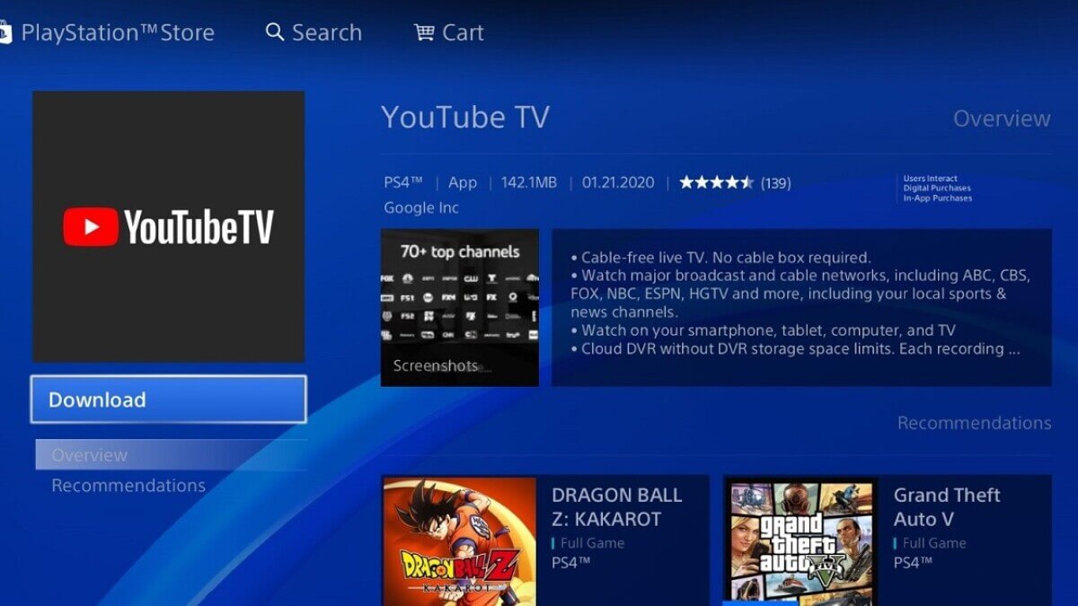 install and activate youtube tv on playstation