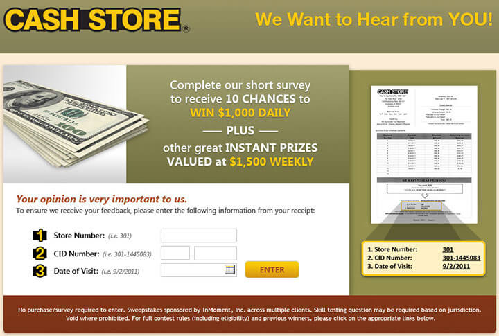 take cash store feedback survey